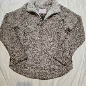 Women's Beige Sherpa Teddy Quarter Zip Pullover